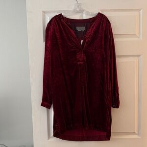 Anthropologie Velvet Long Sleeve Tunic Dress - Deep Burgundy
